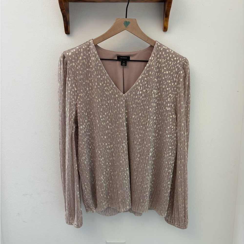 Halogen Metallic V-Neck Blouse Size M Shimmer Dressy Top